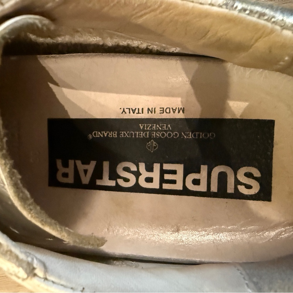 Golden Goose White Leather Sneakers with Gray Star and Silver Heel Tab - Picture 6 of 9